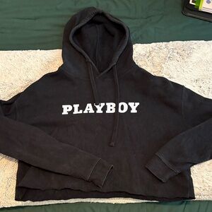 PLAYBOY Black Cropped Hoodie